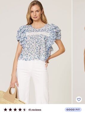 LoveShackFancy Nelson Floral Top, size small blue